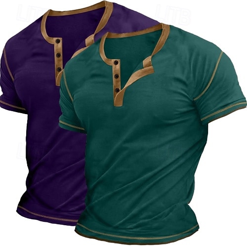 Maglietta Henley da uomo in 2 pezzi, a maniche corte, semplice, con maniche raglan, alla moda, stile basic, con bottoni, confezione da 2, per vacanza, strada, casual, estate, tutte le stagioni. del 2025 a $27.99 –P7