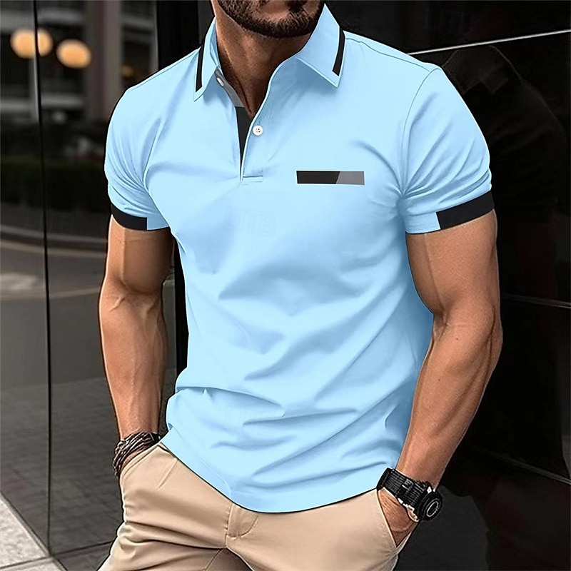 Herren Golfshirt Golf Poloshirts Lässig Arbeit Revers Kurzarm Basic Modern Farbblock Patchwork Knöpfe Frühling Normale Passform Rosenrot Golfshirt 2026 - $18.99 –P11