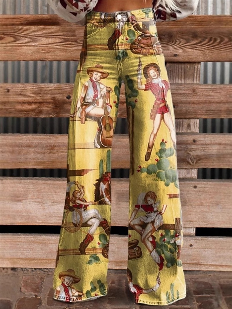 Retró Boho 1970-es évek Nadrágok Széles szárú nadrág Hippi Diszkó Magas derék Retro western pin-up Műfarmer stílus Női Farsang Alkalmi / Napi zenei fesztivál Retro témájú buli Felnőttek Nadrágok 2025 - $35.99 –P5