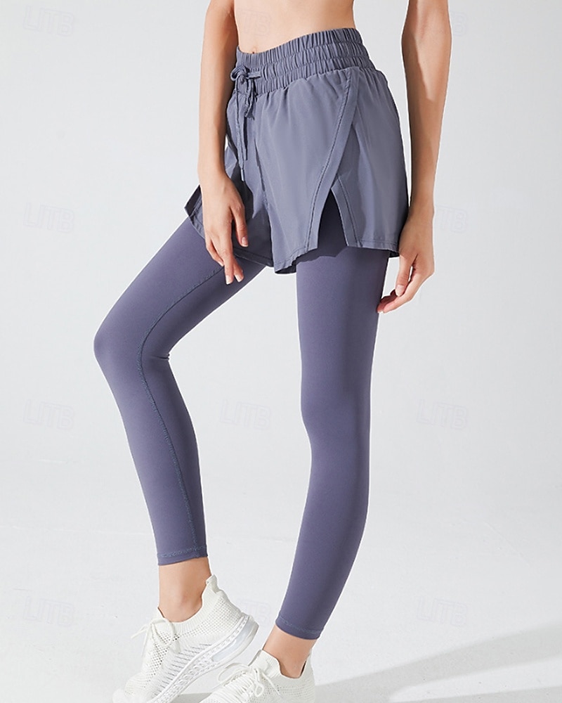 Women's Yoga Pants Yoga Leggings Drawstring Pocket 2 in 1 Pilates Fitness Yoga Pants Solid Color Black Pink Purple Spandex Sports Activewear Micro-elastic 2026 - $28.99 –P4