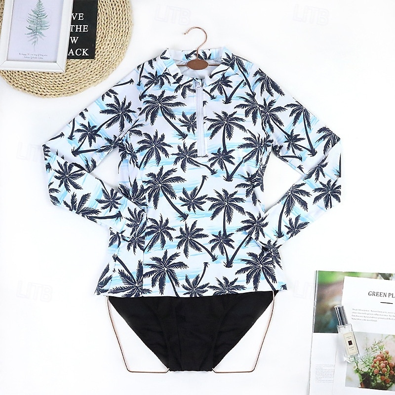 Damen Rash Guard Badeanzug UV-Sonnenschutz UPF50+ Langarm Bademode Badeanzug Frontreißverschluss Schwimmen Surfen Strand Wassersport Blumenmuster Tropisch Sommer Frühling 2025 - $27.99 –P14