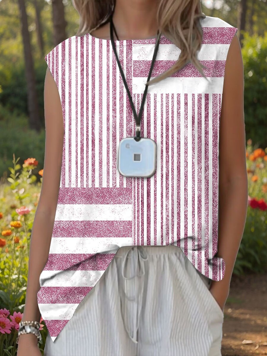 Női Camisole Tank Top Grafika Csíkos Szüret Stílusos Modern Ujjatlan Terített nyak Normál felsők Napi Nyomtatott Arcpír rózsaszín Medence Lóhere Szürke Nyár Tavasz 2025 - $22.99 –P3