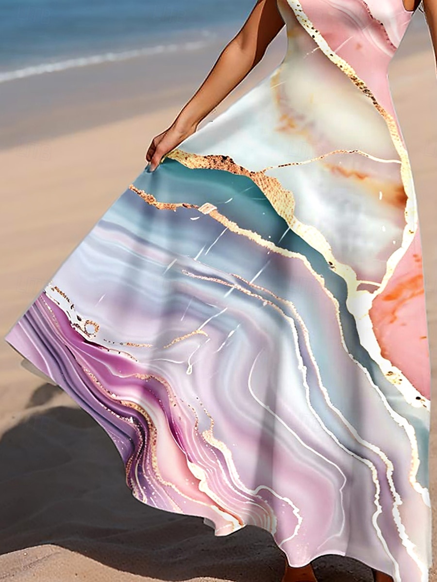 Women's Maxi Dress A Line Dress Off The Shoulder Dress Vacation Casual Beach Party Regular Fit Ombre Graphic Marble Sleeveless Square Neck Scoop Neck Light Pink Ice Blue Peacock Blue Summer Spring 2025 - $26.99 –P3