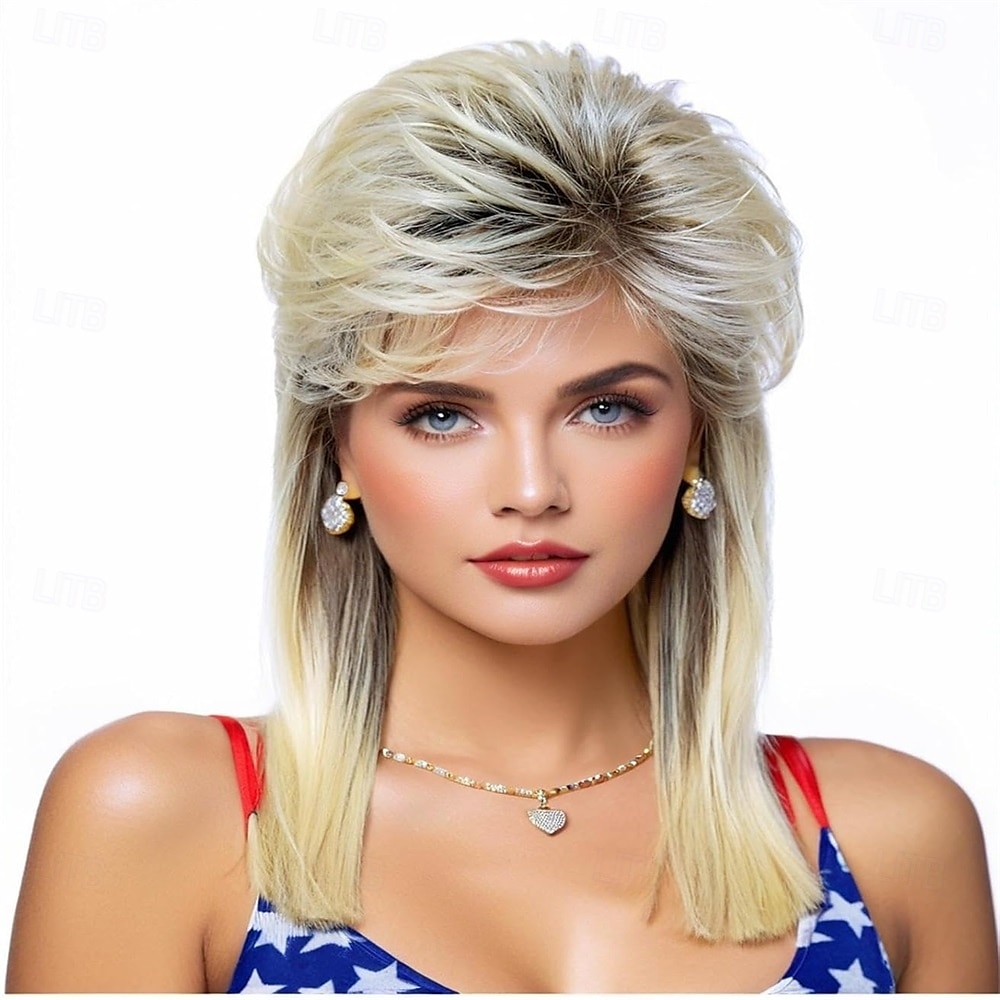 Mullet parókák nőknek göndör szintetikus hőálló vállhosszú haj 80-as évek rockerkosztüm parókák Halloween parókák 2025 - $25.99 –P7