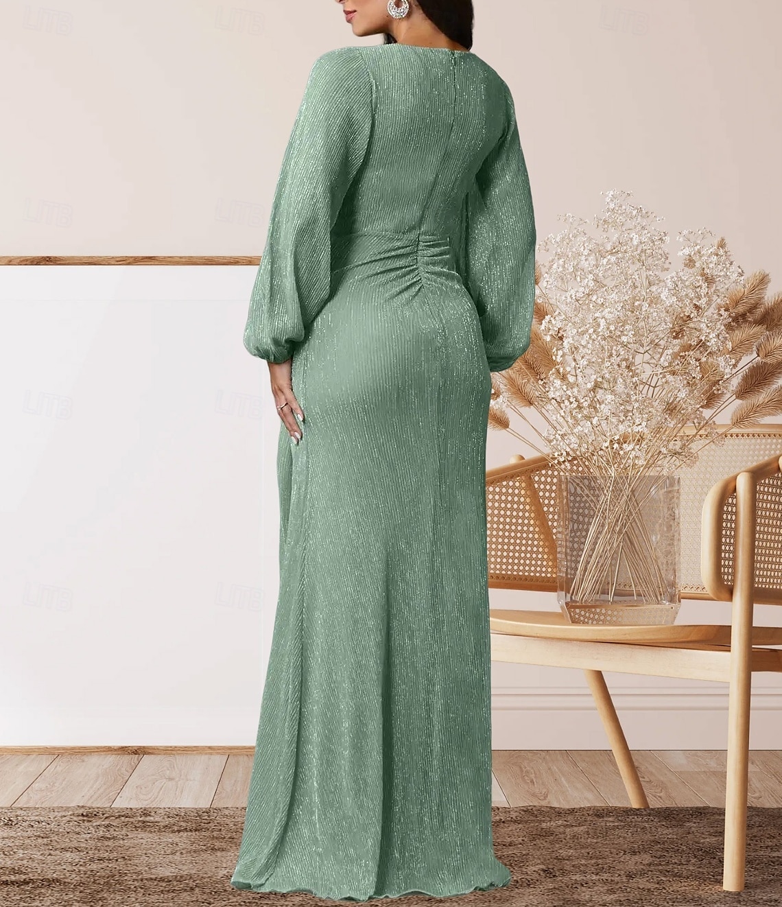 A-Line Mother of the Bride Dress Wedding Guest Elegant Sweet V Neck Floor Length Chiffon Long Sleeve with Ruffles Ruching 2025 - $164.99 –P2