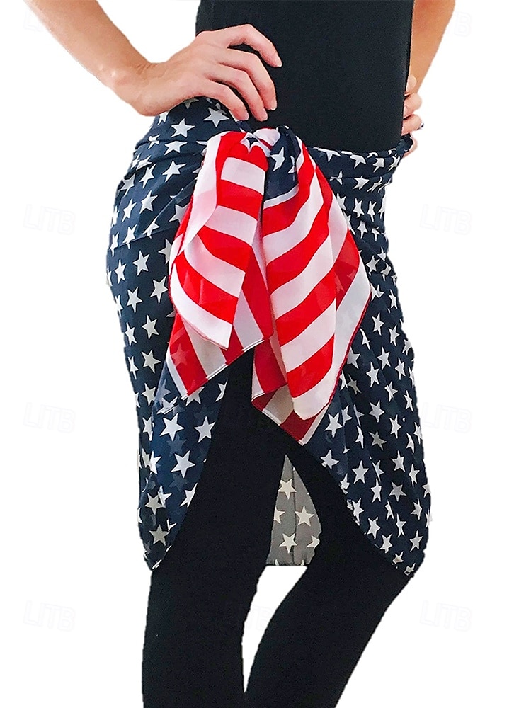 Damhalsduk med amerikansk flagga - patriotisk design med stjärnor och ränder i USA. Chiffongmaterialet är andningsbart och lätt, lämplig för 4 juli, självständighetsdagen, helgdagar och vardagsbruk. 2025 - $11.99 –P3