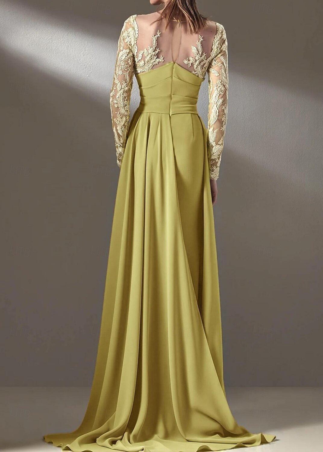 gelbes Kleid Meerjungfrau / Trompete Abendkleid elegantes Kleid formelle Hochzeit Sweep / Pinsel Schleppe lange Ärmel V-Ausschnitt Chiffon gerüschte Details mit Perlen Stickerei Applikation 2025 2025 - $169.99 –P5