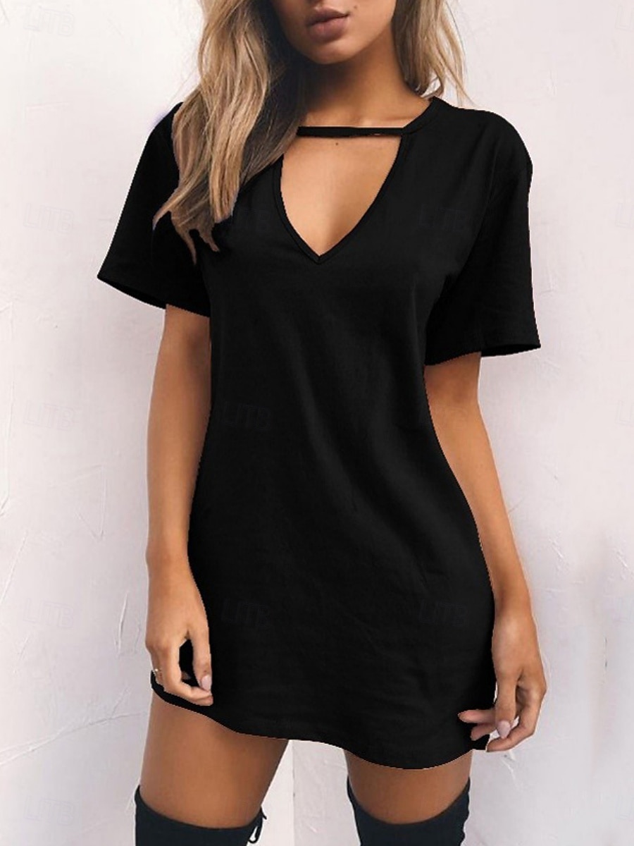 Pentru femei Rochie Mini Rochii Tricou Rochie de vară Casual Zilnic Fit regulat Simplu Manșon scurt În V Negru Alb Maro Trifoi Vară 2025 - $14.49 –P11