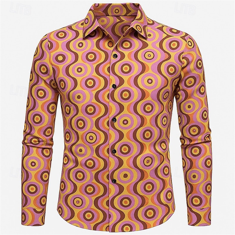 Retro Vintage 1970er Hemd Disco Geometrisch Herren Halloween Karneval Pride Parade Pride-Monat Festival Erwachsene Hemd 2025 - $27.99 –P1
