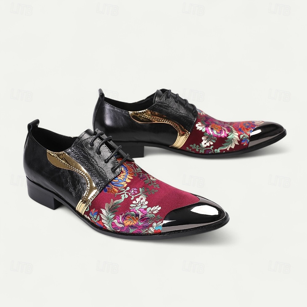 Κόκκινα και Μωβ Δερμάτινα Oxford Shoes με Λουράκι σε Χρυσή Μύτη και Σχέδιο–Κομψά Μοντέρνα Ιδανικά για Επίσημες Περίστασεις και Πάρτι 2025 - $119.99 –P7