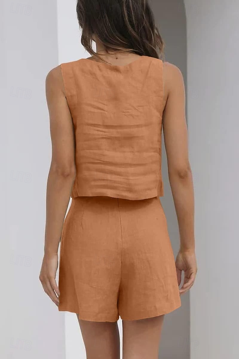 Femmes Actif Basique Ensembles en coton et lin Sans manches Col carré Couleur Unie Décontracté Quotidien Noir Rose Claire Vert Véronèse Été Coupe régulière de 2025 ? $25.99 –P8