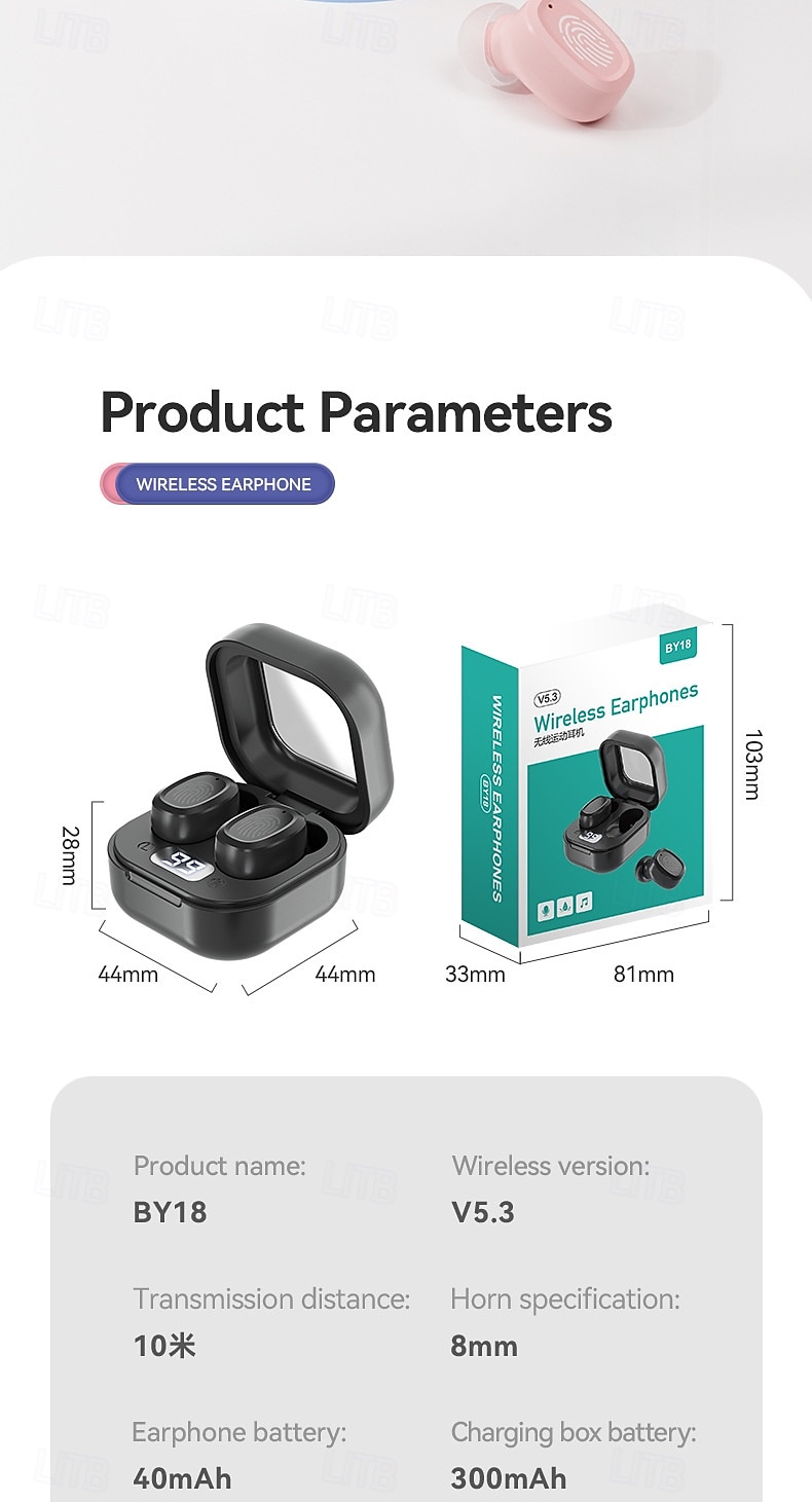 BY18 TWS Wireless Earbuds Bluetooth 5.3 In-Ear Headphones with Charging Case, Low Latency, Stereo Sound, Built-in Mic for Phone and Gaming 2025 - $25.99 –P13