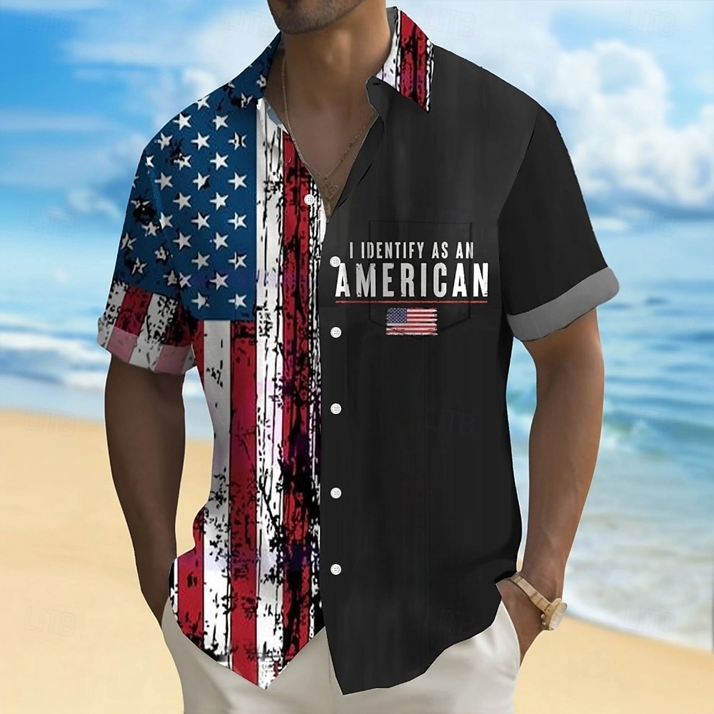 Independence Day Voor heren Amerikaanse Amerikaanse vlag Vaderlandslievend Vierde juli Overhemd Zomer overhemd Overhemd met knopen Korte mouw Mode-casual Feestdagen Zomer Lente Strijkijzer 2025 - $23.99 –P1
