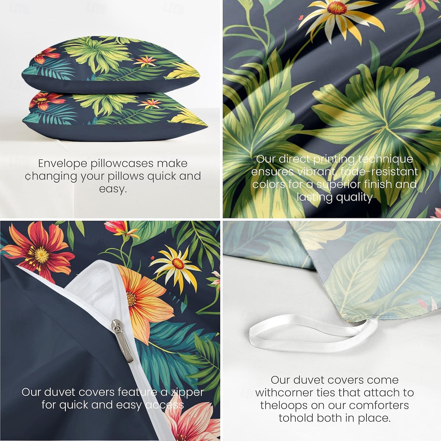 Cobertor de Edredom de Plantas Tropicais 100% Algodão Conjunto de Cama Tamanho Casal Cobertura de Colchão Macia Confortável e Leve com 2 Fronhas para Todas as Estações de 2025 por $60.99 –P14
