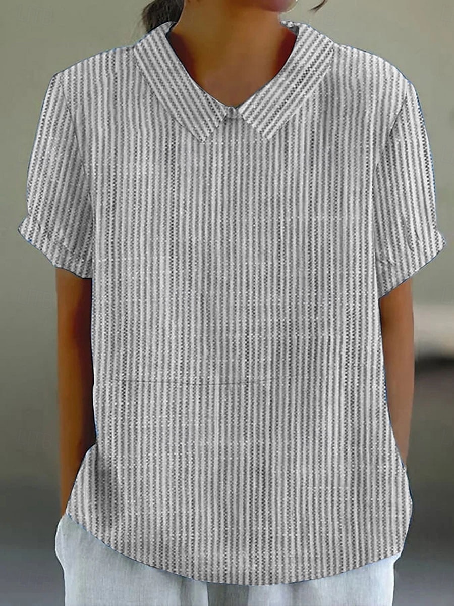 Dame Bluse Grafisk Geometrisk Stripet Elegant Daglig Stilfull Kortermet Skjortekrage Vanlige topper Arbeid Daglig Ferie Trykt mønster Rosa Blå Grønn Grå Sommer Vår 2025 - $23.99 –P4