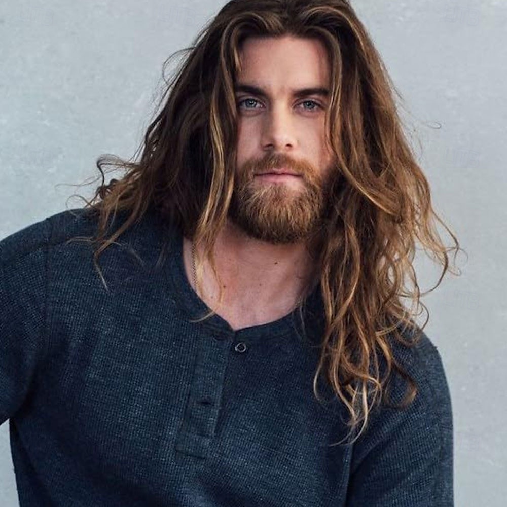 Perruques synthétiques pour hommes, cheveux longs, bouclés et duveteux, idéales pour un usage quotidien, une fête ou un costume d'Halloween. de 2025 ? $27.99 –P1