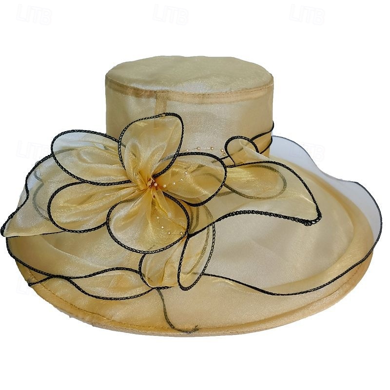 Hatter organza Bryllup Aftenselskap Te Fest Strand Hesteløp Elegant søt stil Solbeskyttelse Med Blomster Hodeplagg Hodeplagg 2025 - $16.99 –P26