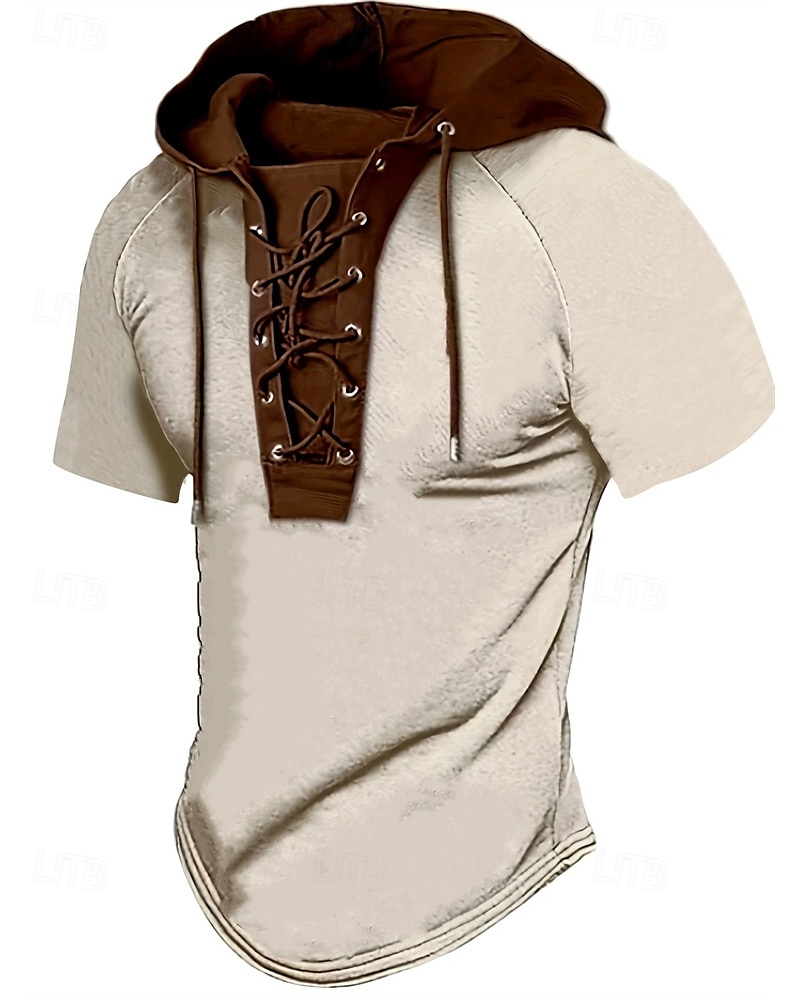 Men's T Shirt Tee Short Sleeve Shirt Tee Top Short Sleeve Hooded Summer Plain Fashion Designer Basic Lace up Vacation Street Going out Apricot Black Top Tee for Men 2025 - $25.99 –P1