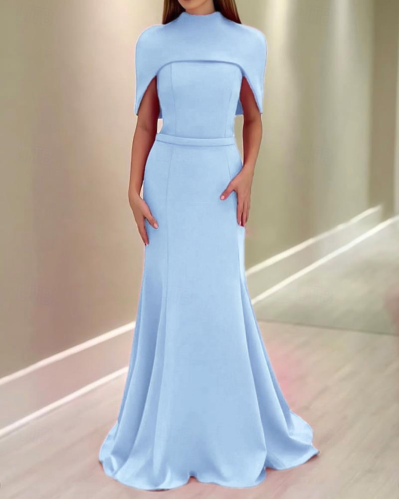 2-in-1 Cape Dress Hot Pink Mermaid / Trumpet Evening Gown Elegant Dress Formal Semi Formal Wedding Floor Length Sleeveless MocK Neck with Stretch Crepe 2025 - $155.99 –P4