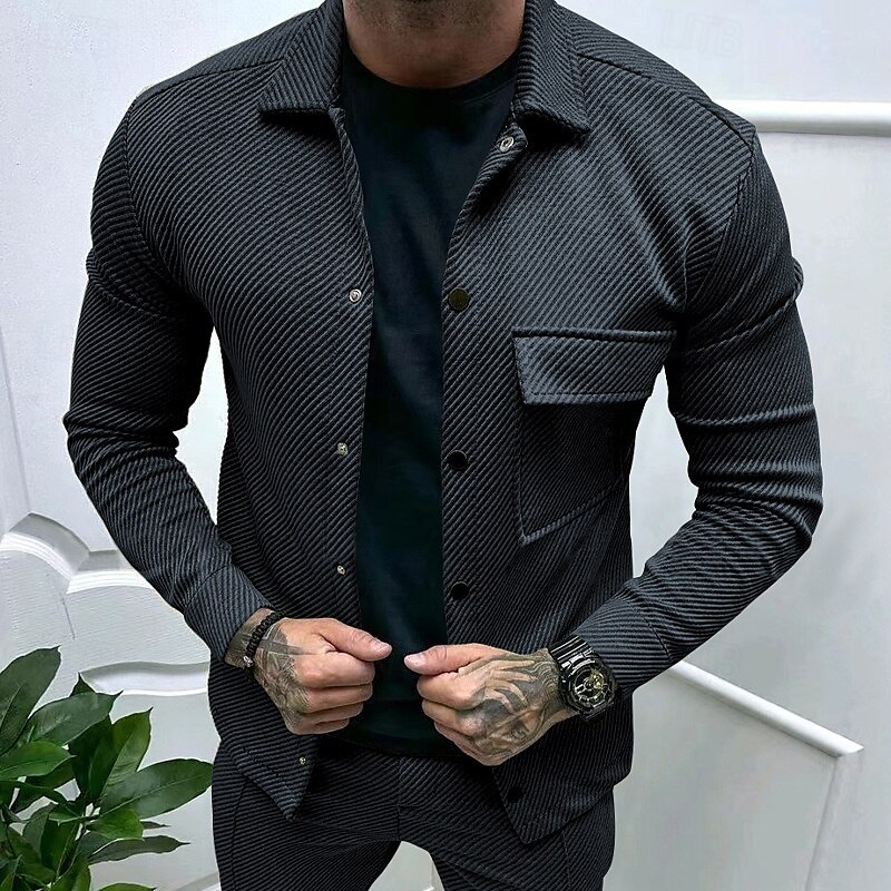Herren Hemdjacke übergangsjacke Täglich Leicht Jacquard Sommer Frühling Einfach Klassisch Revers Schwarz Weiß Khaki Hellgrau Dunkelgray Jacken 2025 - $24.99 –P13