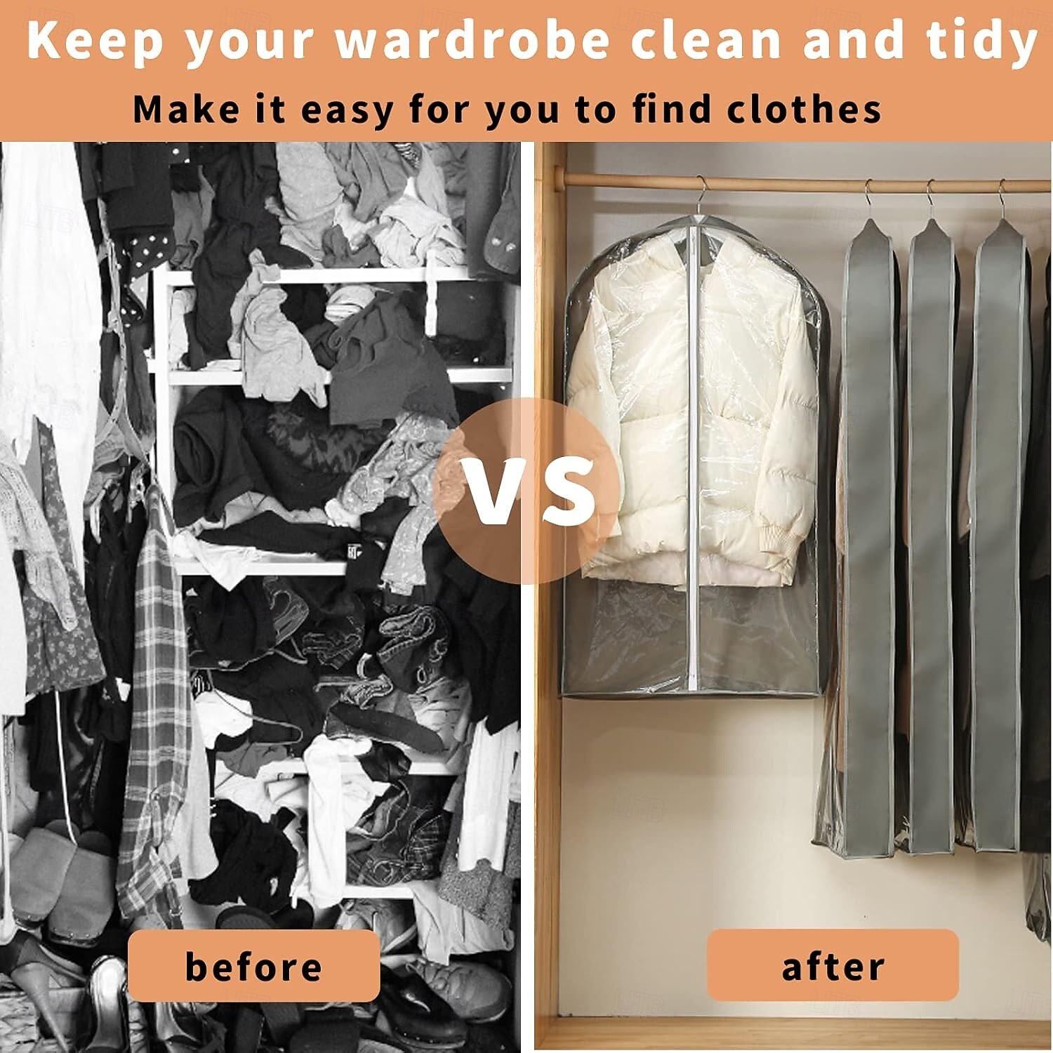 שקית בגדים לתליית בגדים, כיסויי בגדים עמידים בפני אבק מ-PEA, שקיות חליפה נושמות ועמידות בפני עש לאחסון בארון, מגן שקוף למעילים של חולצה 2026 - $12.49 –P4