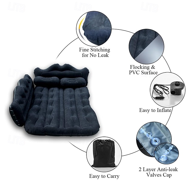 Oppblåsbar billuftmadrass med pumpe, fortykket baksete-reiseseng for SUV, bærbar soveunderlag med sidebeskyttelse for bilturcamping med biloppblåser 2025 - $76.99 –P5