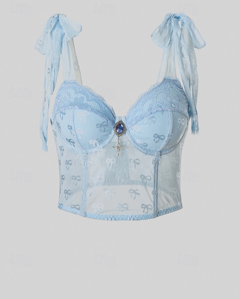 Women's Blouse Lace Tops Plain Stylish Modern Sleeveless Strap Crop Tops Holiday Going out Lace Light Blue Summer 2025 - $18.99 –P1