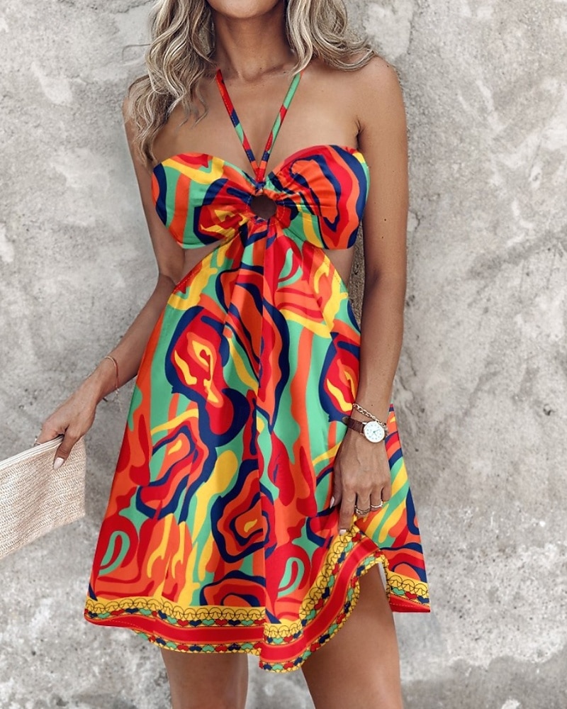 Pentru femei Rochie Mini Rochie florala Rochie de vară Rochie cu decolteu Rochie imprimata Clasic Modern În aer liber Vacanță Concediu Fit regulat Floare Fără manșon Gâtul halter Alb Galben Roșu Vin 2025 - $24.99 –P8