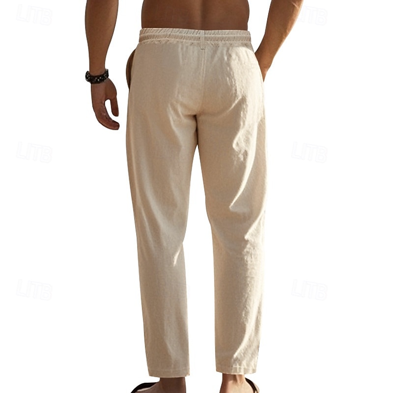 Férfi Vászon nadrág Nadrág Nyári nadrág Strand nadrág Zseb Zsinór Rugalmas derék Kókuszfa Mokaszinok Légáteresztő Vakáció Napi Szabadság Hawaii Boho Fekete Fehér 2025 - $25.99 –P2