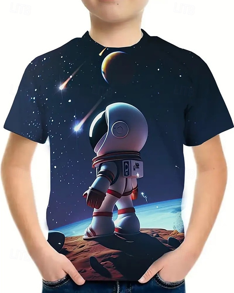 Jungen 3D Astronaut T-Shirt Kurzarm Sommer Frühling Mode Basic Kinder 4-12 Jahre Rundhalsausschnitt Outdoor Lässig Täglich Normale Passform 2026 - $11.99 –P7