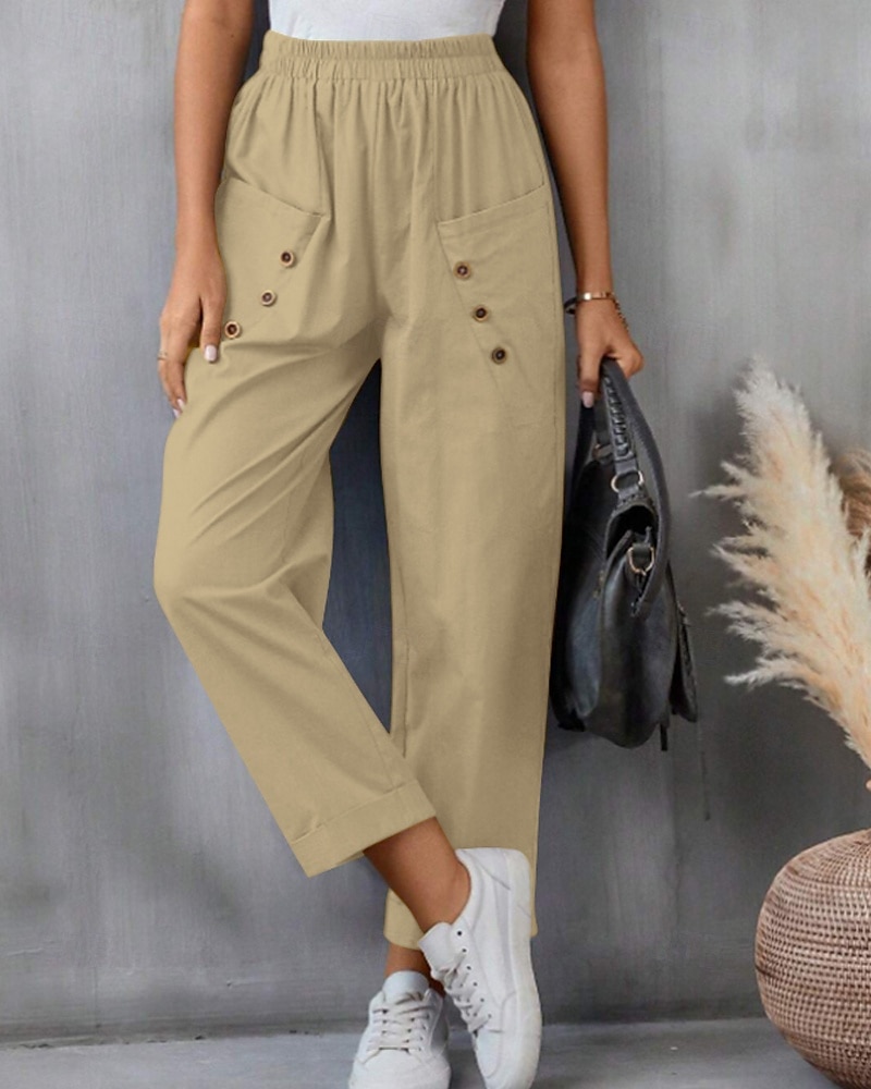 Per donna Pantaloni in cotone e lino Pantaloni Eleganti Moda Streetwear Lunghezza intera Naturale Semplice Tasca Elastico in vita Comodo Confortevole Uscire Weekend Cammello Nero Rosa Blu Estate del 2025 a $24.99 –P12
