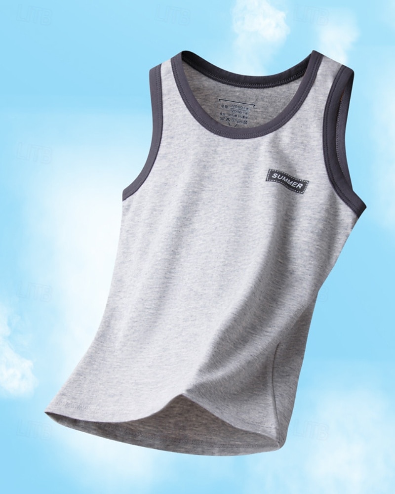 Barn Pojkar Stridsvagn Tee Färgblock Ärmlös Barn Top Utekväll Grundläggande Sommar Vit 4 år + 2025 - $5.99 –P5