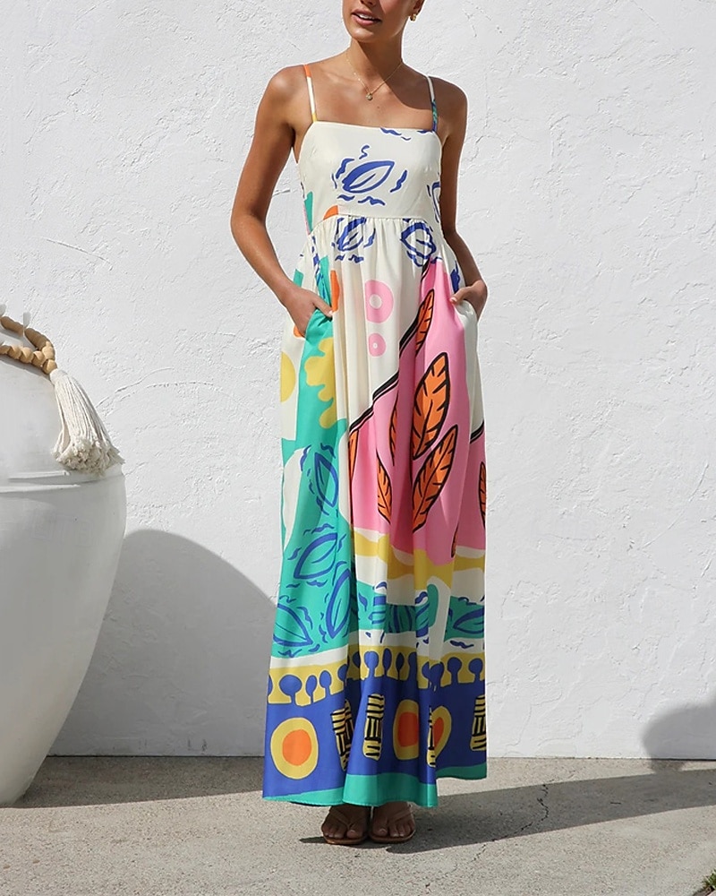 Pentru femei Rochie Lunga Rochie Maxi Rochii de in bumbac Rochie casual Rochie Slip Modă În aer liber Petrecere Concediu Fit regulat Bloc Culoare Fără manșon Bretele Spagheti Albastru piscină Vară 2025 - $38.99 –P2