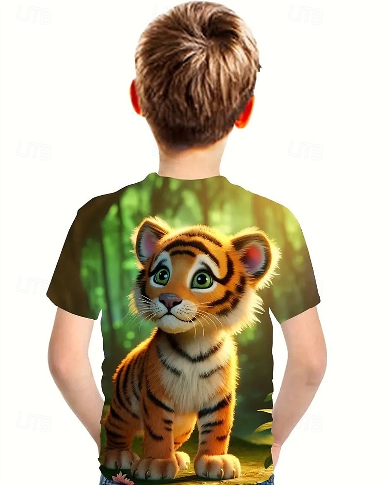 Jongens 3D dier Tijger T-shirt Korte mouw Zomer Lente Modieus Basic Kinderen 4-12 jaar Strakke ronde hals Buiten Casual Dagelijks Normale pasvorm 2025 - $11.99 –P2