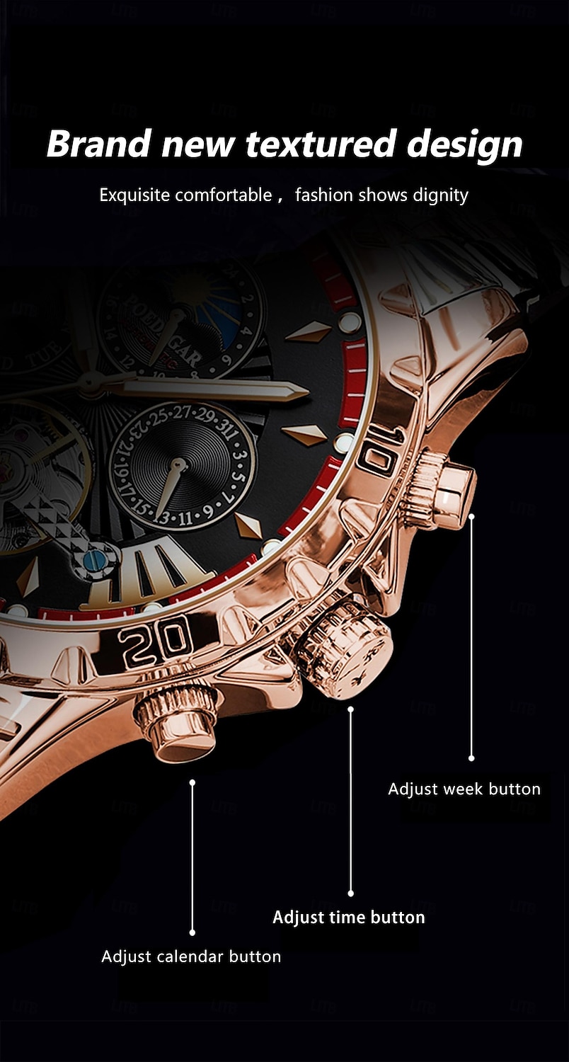 1410 Мужские Автоматические Механические Часы – Многофункциональный Турбийон с Настоящим Кожаным Ремешком Светящийся Циферблат 30M Водонепроницаемость Сапфировое Стекло Классический Бизнес 2025 - $48.99 –P6