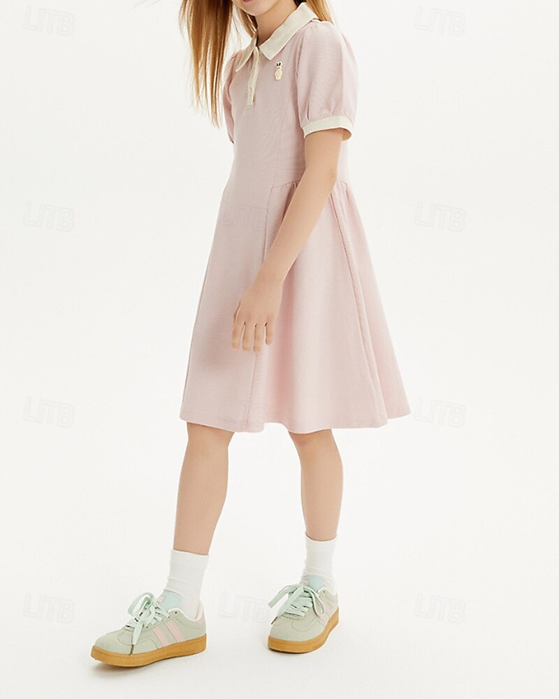 Kids Girls' Dress Color Block Short Sleeve Outdoor Patchwork Adorable Basic Cotton Knee-length Shirt Dress Casual Dress Summer 4 years+ Light Pink 2025 - $71.99 –P7