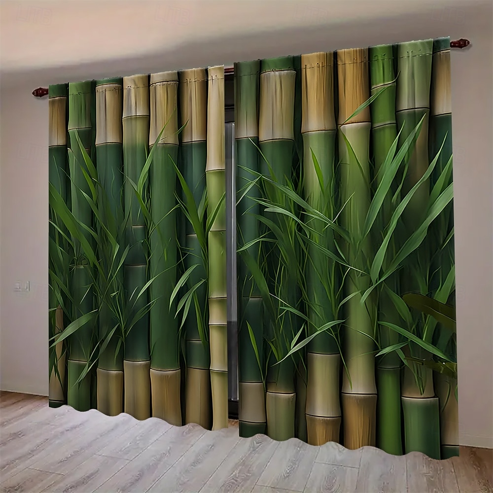 Set de 2 perdele cu model de bambus verde, potrivite pentru studiu, bucătărie, living, dormitor, genți pentru stâlpi, accesorii pentru dormitor, decorare cameră și decorare casă, perdele de tavan 2026 - $32.99 –P5