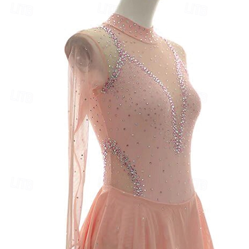 Kjole til kunstløp Dame Jente Skøyteløp Kjoler Oransje Lapper Tommelhull Netting Spandex Elastisk Trening Profesjonell Konkurranse Skøyteklær Hold Varm Krystall / Rhinstein Langermet Skøyting Kunstløp 2025 - $162.99 –P5