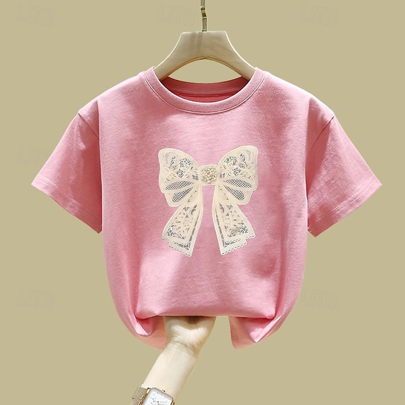Barn Flickor T-shirt Grafisk Utomhus Tryck Kortärmad Crewneck Mode 4 år + Sommar Svart Vit Gul 2025 - $6.99 –P6