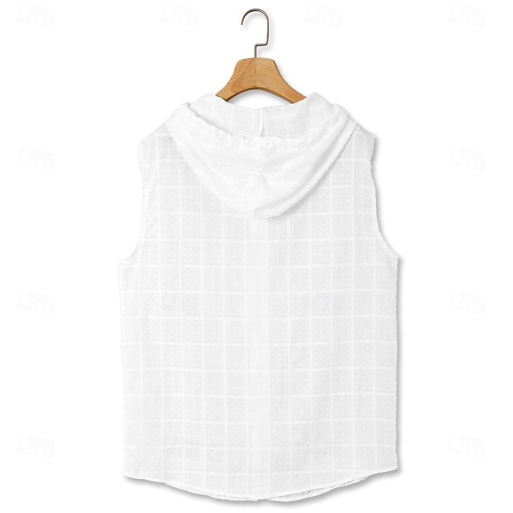 Herr Linne Zip Up hoodies Ärmlös hoodie Ärmlös Huva Vår & sommar Blommig Rutnät / Pläd Mode Ledigt Andningsfunktion Snörning Semester Ledigt Dagligen Svart Vit Rubinrött Topp t-shirt för män 2025 - $17.99 –P10