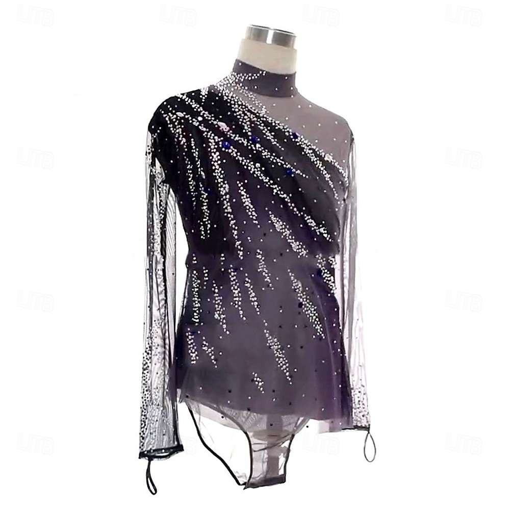 2026年 フィギュアスケート用トップス 男性用 男の子 アイススケート トップス ダークグレー パッチワーク スパンデックス 高弾性 訓練 競技大会 スケートウェア クラシック クリスタル・ラインストーン 長袖 アイススケート フィギュアスケート  コレクション – $271.59 –P2