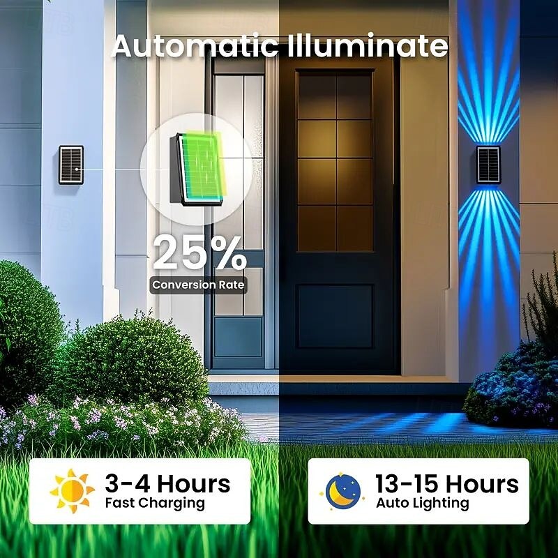 2/4 шт. настенный светильник на солнечных батареях, водонепроницаемый, светящийся вверх и вниз, садовый светильник для забора, дома, заднего двора, террасы, крыльца, праздничного ландшафтного 2025 - $44.99 –P5