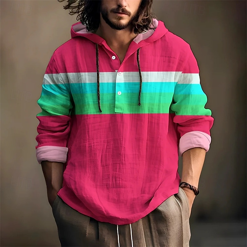 Herren Hemd Popover-Hemd Sommerhemd Freizeithemd Strandhemd Rosa Rote Blau Himmelblau Orange Langarm Streifen Mit Kapuze Urlaub Hawaiianisch Knöpfe Bekleidung Polyester Mode Lässig Bequem 2025 - $22.99 –P4