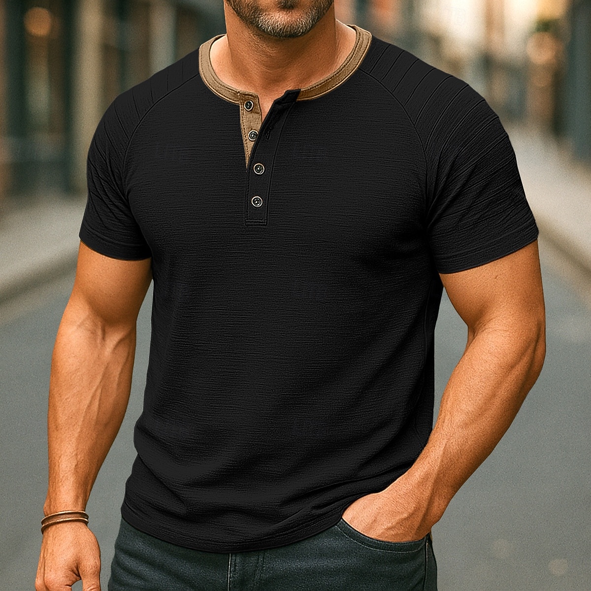 Men's Henley Shirt Tee Short Sleeve Henley Summer Spring Patchwork Fashion Designer Casual Buttons Outdoor Casual Daily Black Navy Blue Blue Top Tee for Men 2026 - $26.99 –P7
