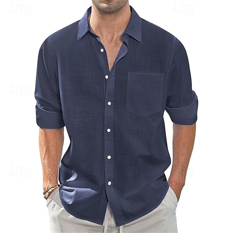 Per uomo Camicia Camicia di lino Camicia casual Camicia con Bottoni Camicia di cotone Semplice Vacanza Camicia hawaiana Bianco Blu marino Azzurro cielo Cachi Manica Lunga Bavero Primavera Autunno del 2025 a $16.49 –P14