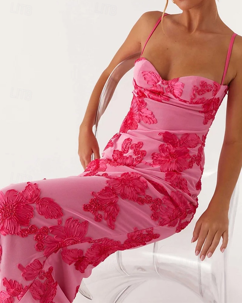 Abiti da ballo a sirena  tromba in rosa caldo abiti corsetto abito formale per nozze lungo fino al pavimento con spalline regolabili scollo a cuore pizzo senza schiena con applicazioni ricamate abito del 2025 a $145.99 –P2