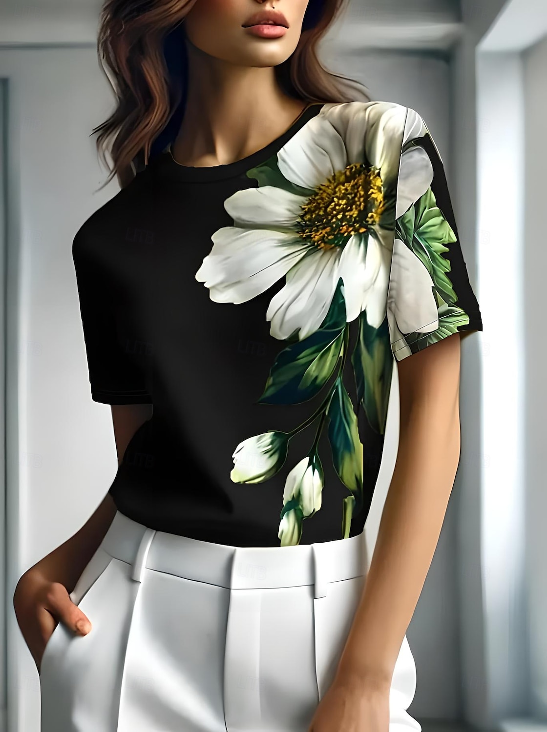 Pentru femei Tricou Floral Grafic Plante Epocă Stilat Clasic Manșon scurt Stil Nautic Rotund Topuri obișnuite Zilnic Sfârșit de săptămână Imprimeu Negru Albastru piscină Mov Trifoi Gri Vară Primăvară 2025 - $19.99 –P4