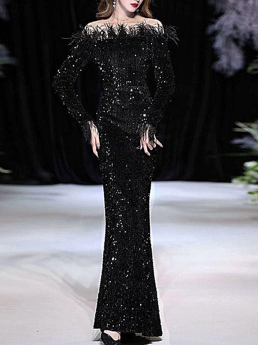 Mermaid / Trumpet Quinceanera Dresses Elegant Dress Formal Wedding Floor Length Long Sleeve Off Shoulder Sequined with Sequin 2025 - $109.99 –P1