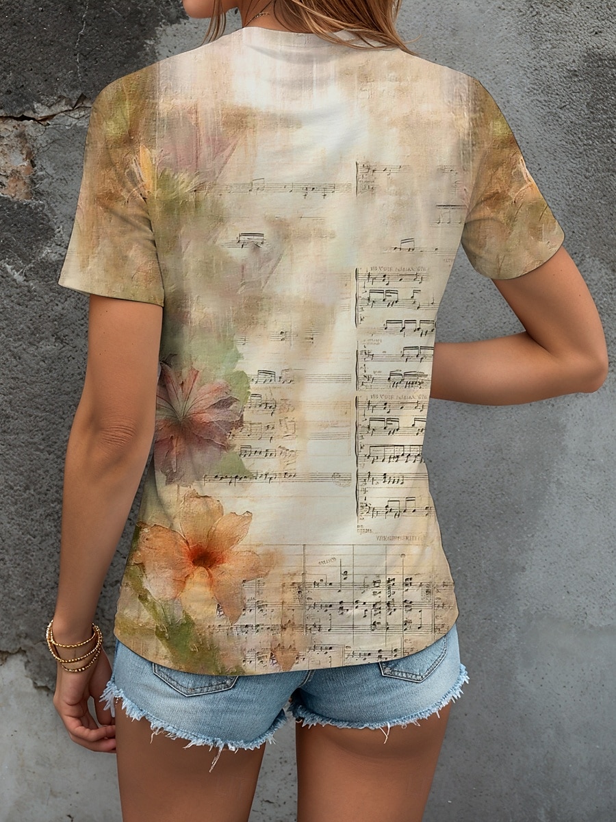 Femmes T-shirt A Ombre Fleuri Graphique ancien Élégant Classique Manche Courte Col en V Hauts Réguliers Quotidien Imprimé Jaune Rose Claire Bleu Violet Été Printemps de 2025 ? $19.99 –P2