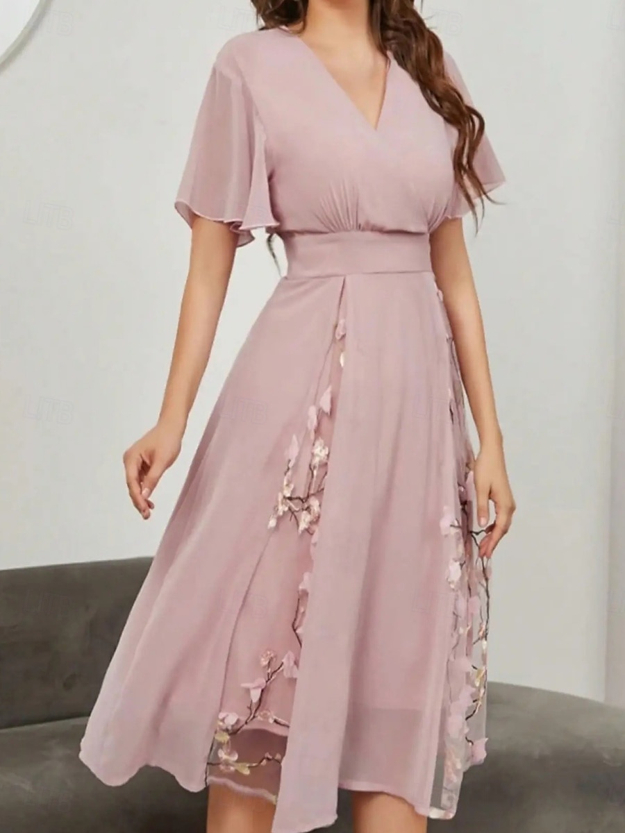 Damen Midikleid A Linie Kleid Sommerkleid Lässig Täglich Normale Passform Blumen Kurzarm V Ausschnitt Rosa Sommer 2025 - $36.99 –P5